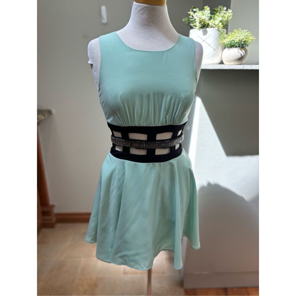 English Rose juniors small mint skater dress w-caged beaded waist -party -homeco